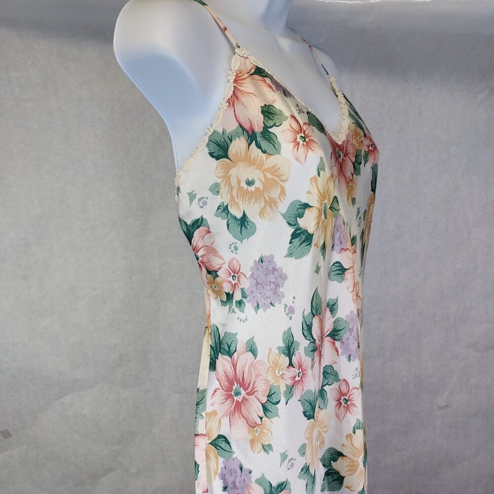 Silk & Satin Maxi Gown Women's L Lace Trim Nightgown Slip Dress Floral Coquette - Picture 3 of 16